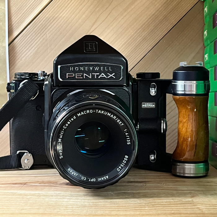 Rare - Pentax 6x7 MLU - Multi Exposure Mod - 135mm Lens - Prism Finder and Grip
