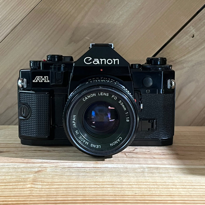 Canon A-1 Black Body 35mm SLR w/ 50mm 1.8 Film Camera (434736)