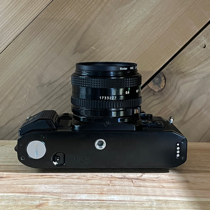 Canon A-1 Black Body 35mm SLR w/ 50mm 1.8 Film Camera (434736)