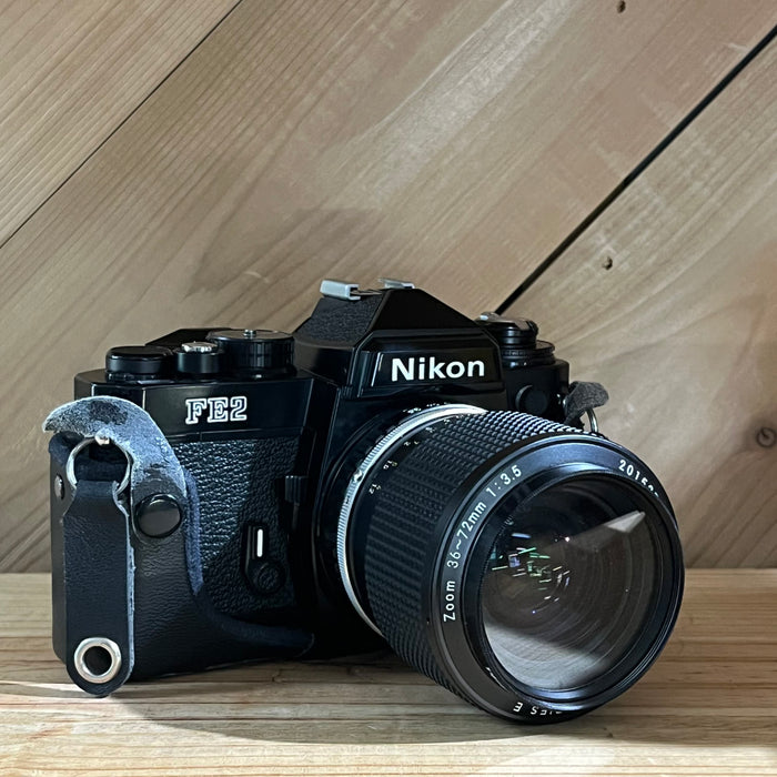 Nikon FE2 35mm SLR Camera Black Body w/ 36-72mm f/3.5 Zoom Lens (2334305)