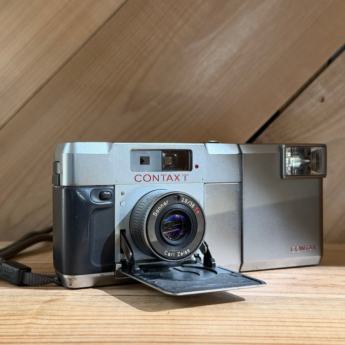 Contax T 35mm Point & Shoot Camera & Contax T14 Flash (015757)
