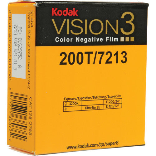 Super 8, 50' Roll Kodak VISION3 200T Color Negative Film #7213 - 8mm
