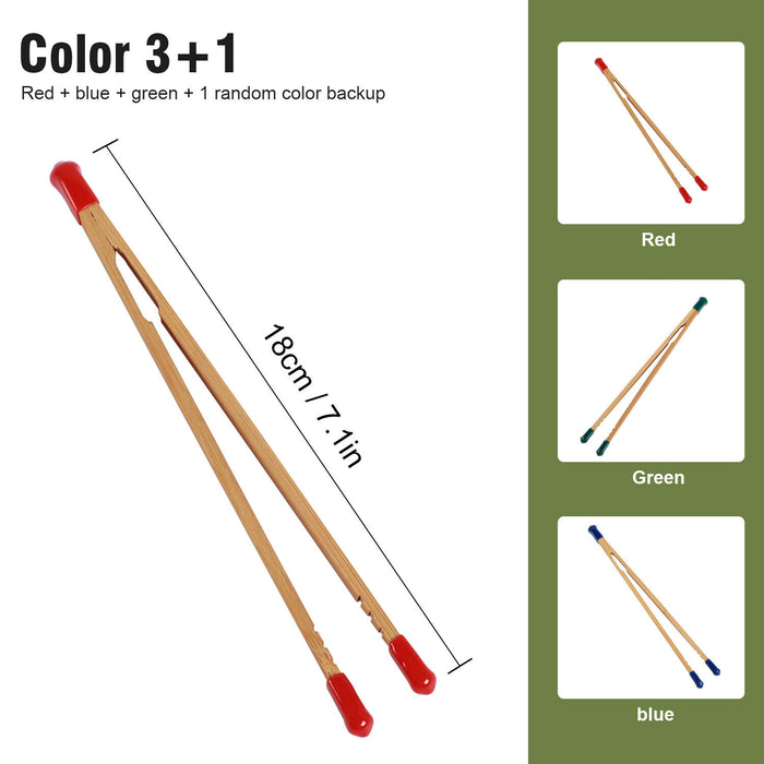 Darkroom Bamboo Print Developing Tongs – Set of 4 with Silicone Tips (Developer, Stop, Fixer)