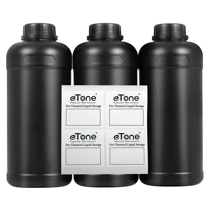 Set of 3 Darkroom Chemical Storage Bottles – 1L Plastic Containers for B&W Film Developing