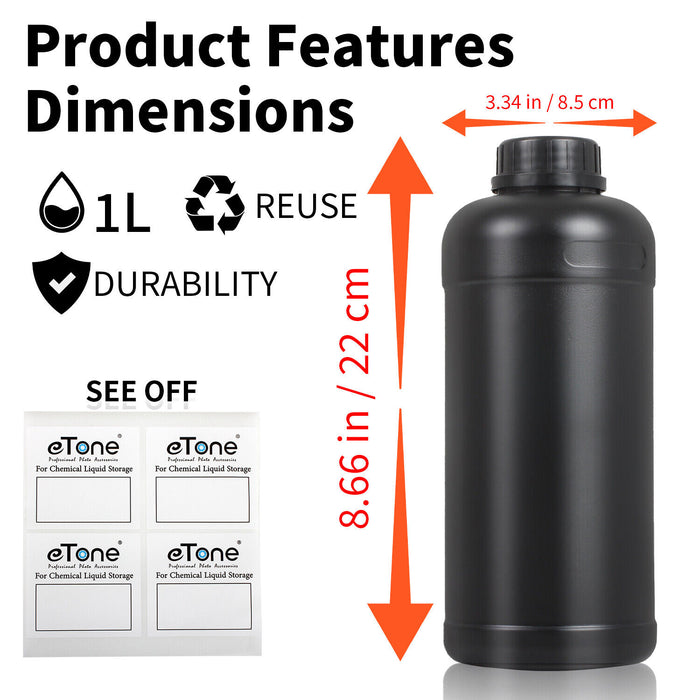 Set of 3 Darkroom Chemical Storage Bottles – 1L Plastic Containers for B&W Film Developing