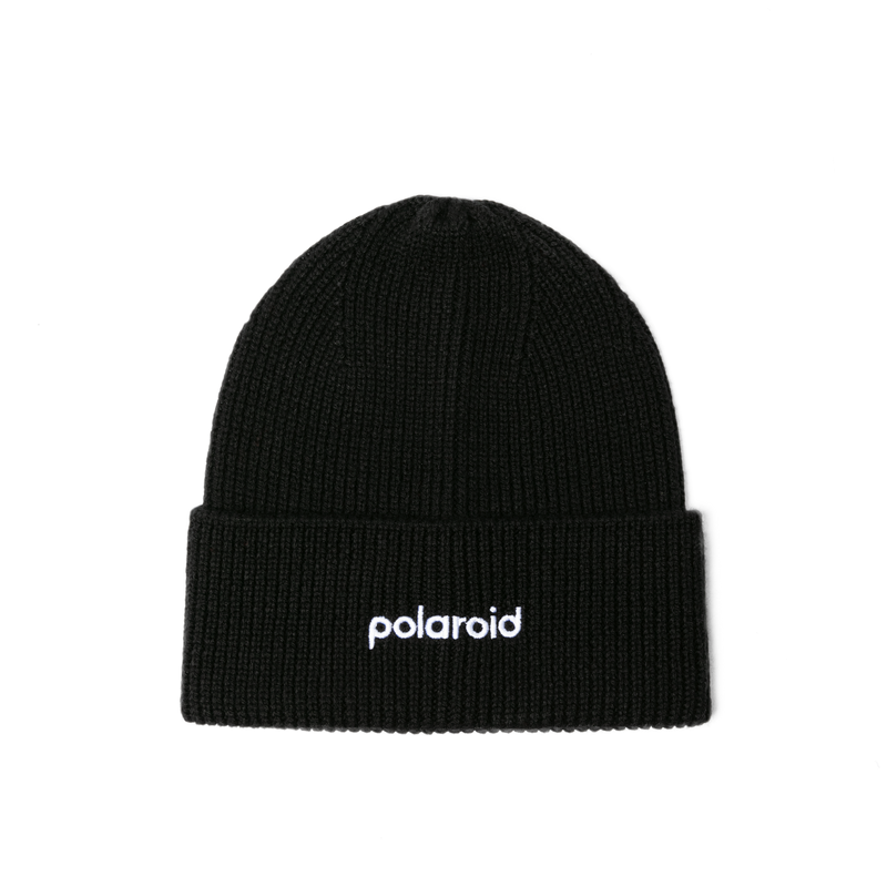 Polaroid Beanie - Retro Logo Embroidered Red & Black Winter Hat