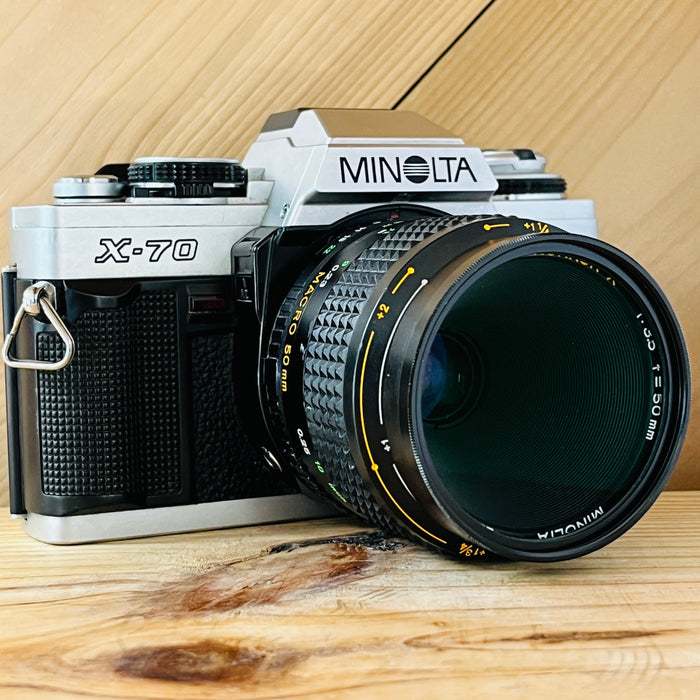 Minolta X-70 w/ 50mm 3.5f Macro lens