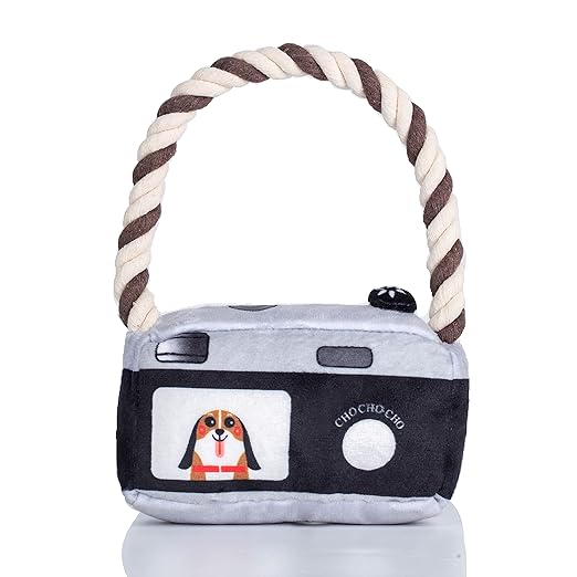 Plush Camera-Shaped Dog Toy With Cotton Rope - Plushie