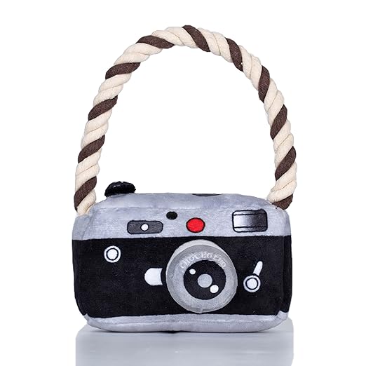 Plush Camera-Shaped Dog Toy With Cotton Rope - Plushie