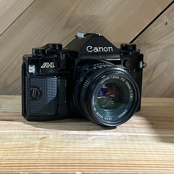 Canon A-1 Black Body 35mm SLR w/ 50mm 1.8 Film Camera (434736)