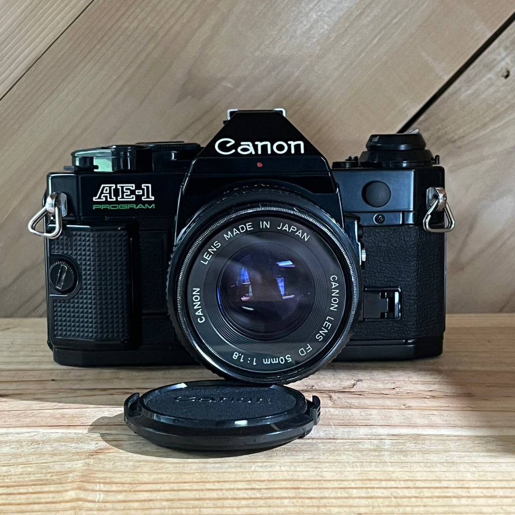 Canon AE-1 Program Black Body 35mm SLR Film Camera w/50mm 1.8