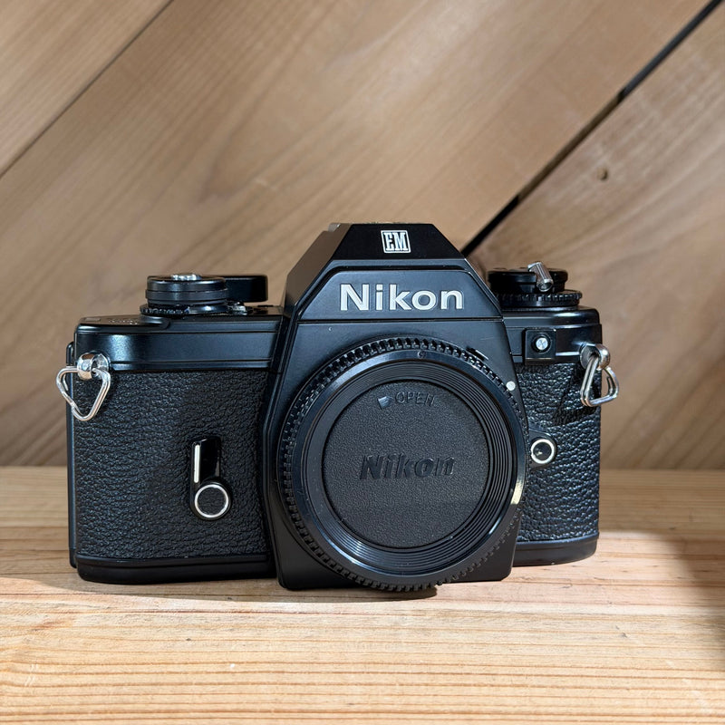 Nikon EM Black 35mm SLR IN BOX w/ Nikkor 50mm f/1.8, 28mm f/2.8, + Motor Drive