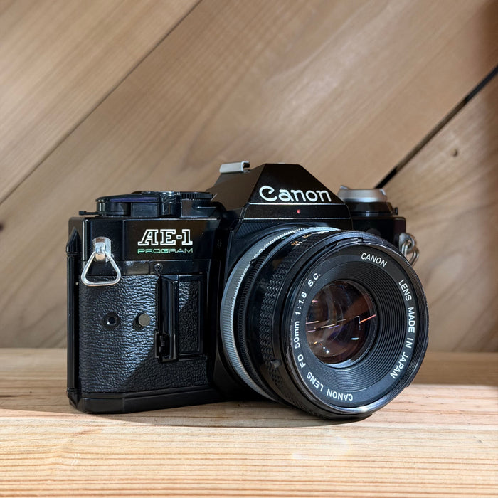 Canon AE-1 Program 35mm SLR Camera (Black Body) w/ Canon FD 50mm f/1.8 Lens (5001)