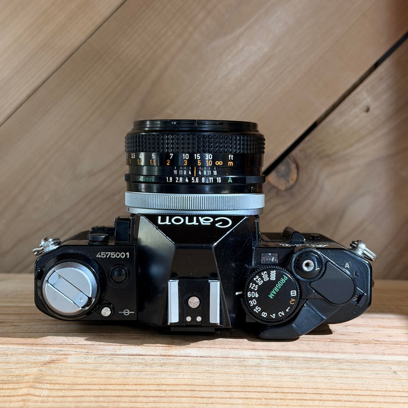 Canon AE-1 Program 35mm SLR Camera (Black Body) w/ Canon FD 50mm f/1.8 Lens (5001)