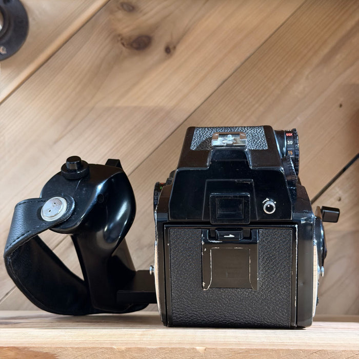 Mamiya 645 Medium Format SLR + Mamiya-Sekor C 80mm f/2.8 + Eye-Level Finder + Deluxe L-Grip Holder