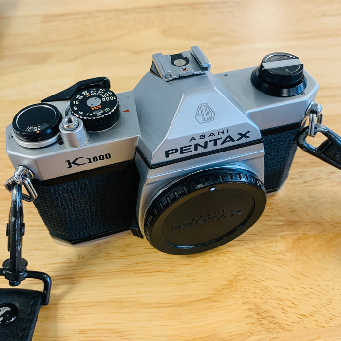 Pentax K1000 35mm Camera Body Only, Chrome, with Leather Strap
