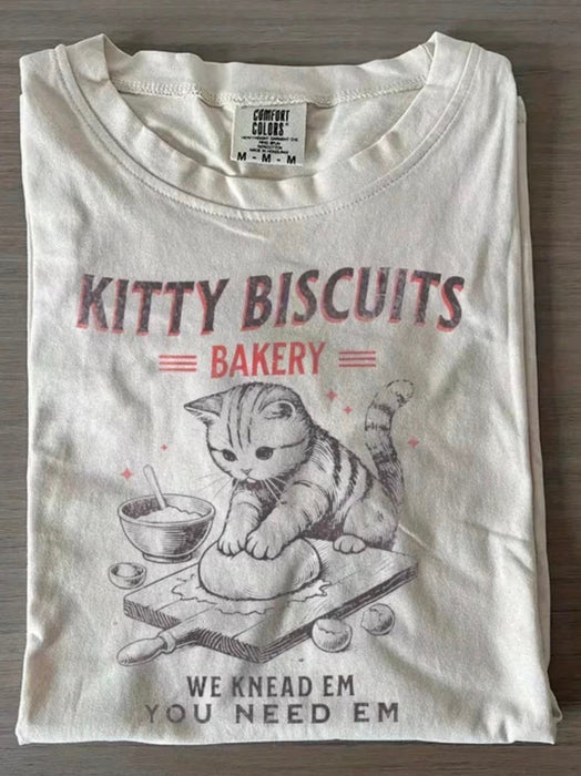 Kitty Biscuits Bakery - We Knead Em, You Need Em, Cute Cafe Cat T-Shirt, Tee Shirt