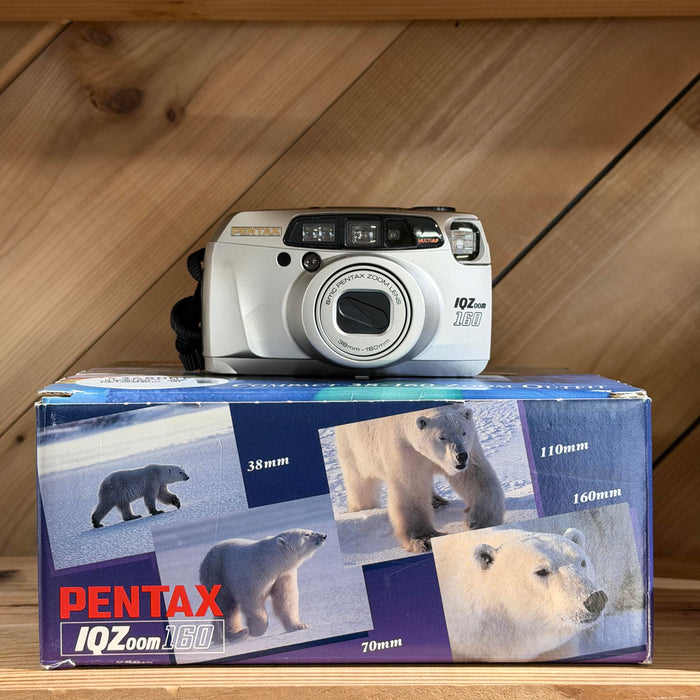 Pentax IQZoom 160 35mm Point & Shoot Film Camera (Silver) w/ Box & Case (1377108)