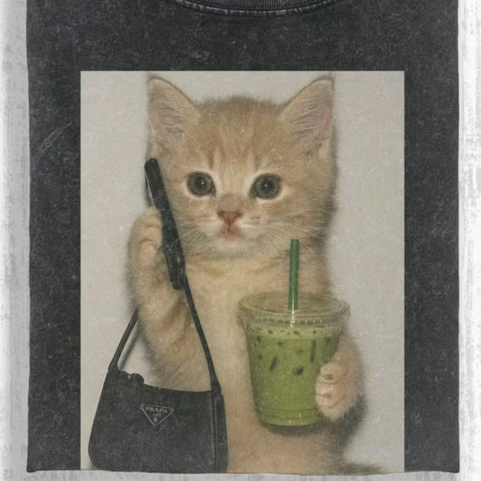 Matcha Coffee Prada Bag Sassy Kitty - Funny Cat Silly T-Shirt, Tee Shirt - Kitten