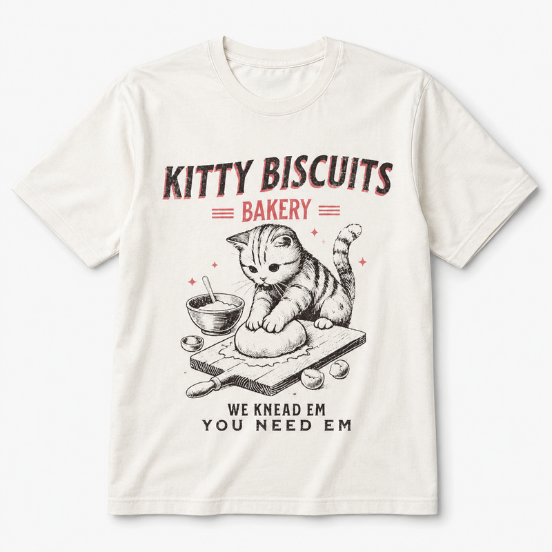 Kitty Biscuits Bakery - We Knead Em, You Need Em, Cute Cafe Cat T-Shirt, Tee Shirt