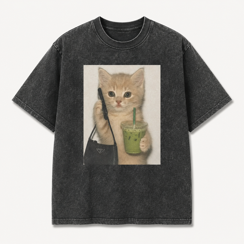 Matcha Coffee Prada Bag Sassy Kitty - Funny Cat Silly T-Shirt, Tee Shirt - Kitten