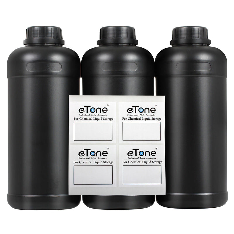 Set of 3 Darkroom Chemical Storage Bottles – 1L Plastic Containers for B&W Film Developing