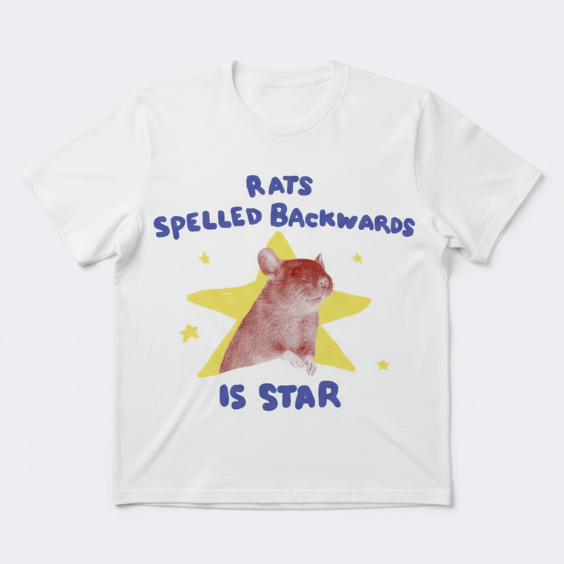 Rats Spelled Backwards – Studio Flat Lay with Actual Graphic