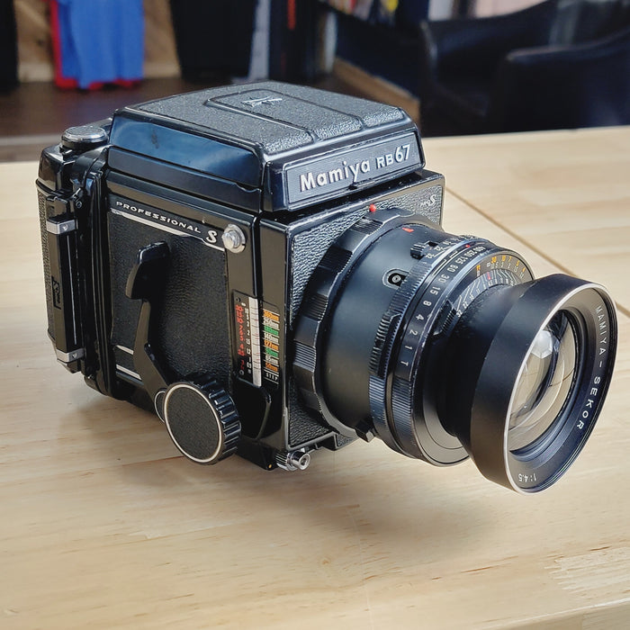 Mamiya RB 67 Professional S Camera with 120 Film Back, Waist-Level Finder, Adjustable Lens Hood, and 65mm Lens