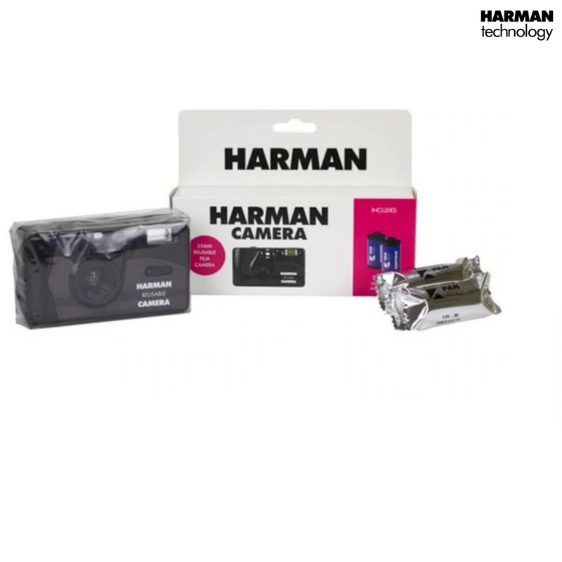REUSABLE KENTMERE HARMAN FILM CAMERA, 35MM  WITH 2 ROLLS OF KENTMERE FILM